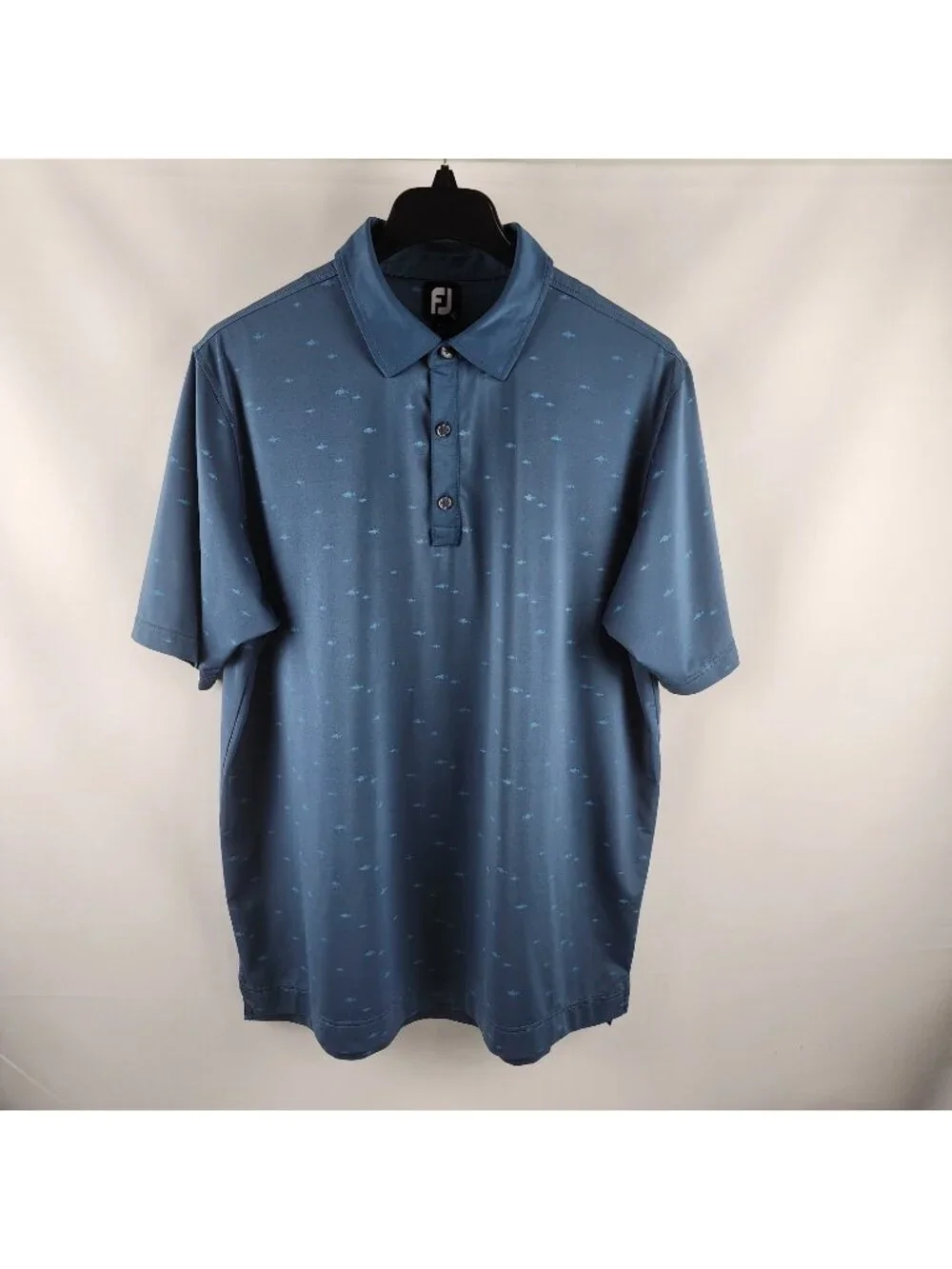 FootJoy Shirt Mens XL Blue Novelty Fish Stripe S/S Golf Polo Arm Logo